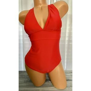 Yummie Women's Standard Maia Plunge One Piece Swimsuit RED SIZE 6‎